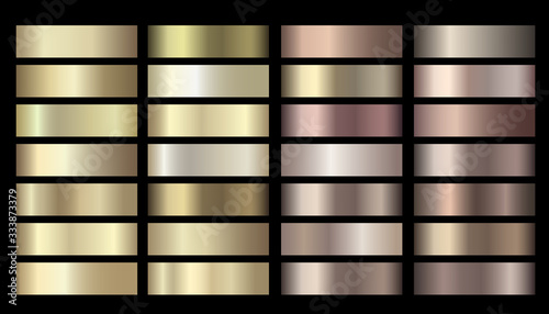 Vector metallic gold, silver, bronze colorful palette collection. Vector banners with gold and bronze gradient