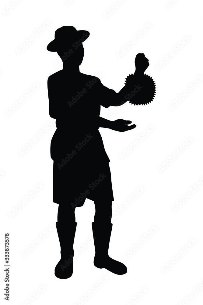 Gardener with durian silhouette vector on white