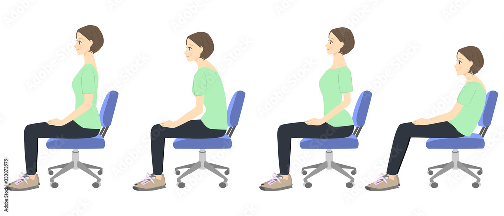 正しい姿勢で椅子に座る女性 比較イラスト 01 Stock Vector Adobe Stock