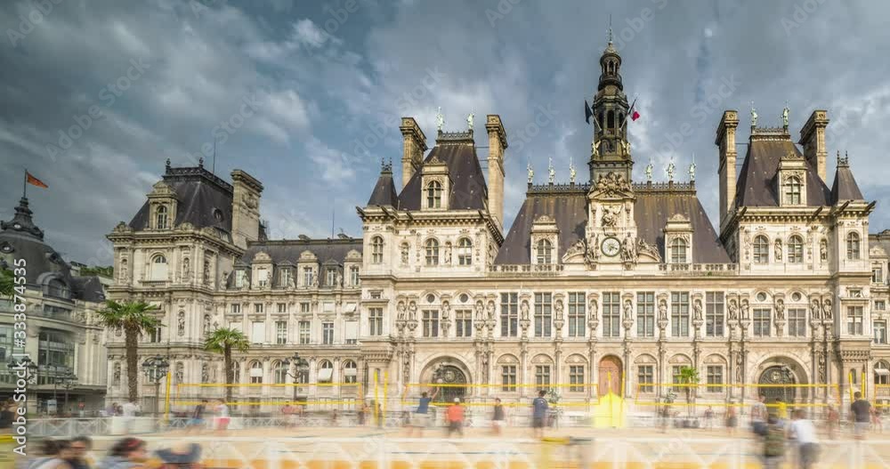 hyperlapse Paris City Hall, Hotel de Ville, France hyperlapse Paris City Hall, Hotel de Ville, France