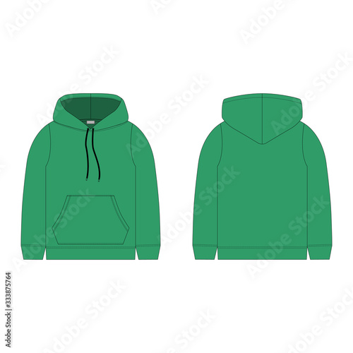 Children's hoodie in green color isolated on white background. Technical sketch hoody kids clothes.