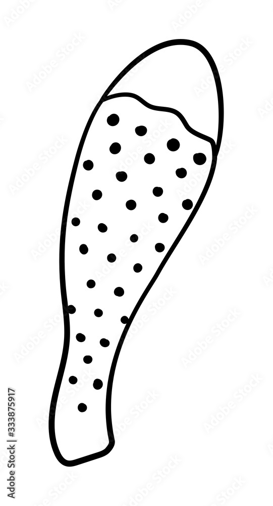 Raw chicken's leg in black lines on white background Raw chicken's leg in black lines on white background