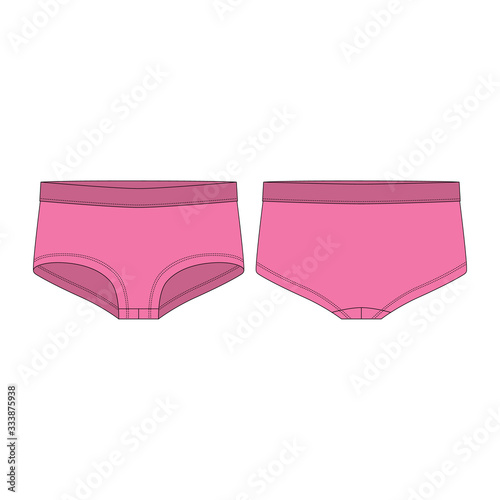 Women panties in pink colors isolated on white background. Lady underpants technical sketch.