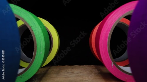 Close Up of colorful gaffer tape set. Creativity concept. Dolly out photo