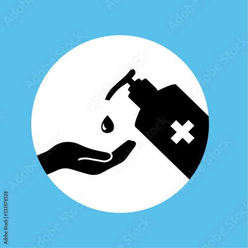 Disinfection. Hand sanitizer bottle icon, washing gel. Vector illustrationDisinfection. Hand sanitizer bottle icon, washing gel. Vector illustration
