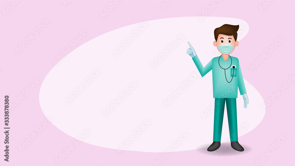 The cute cartoon illustration picture of a surgery doctor in the green  uniform in 3d style. ( vector ) Stock Vector | Adobe Stock
