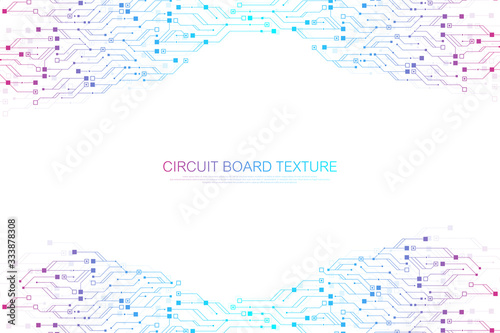 Technology abstract circuit board texture background. High-tech futuristic circuit board banner wallpaper. Digital data. Engineering electronic motherboard. Minimal array Big Data Vector illustration