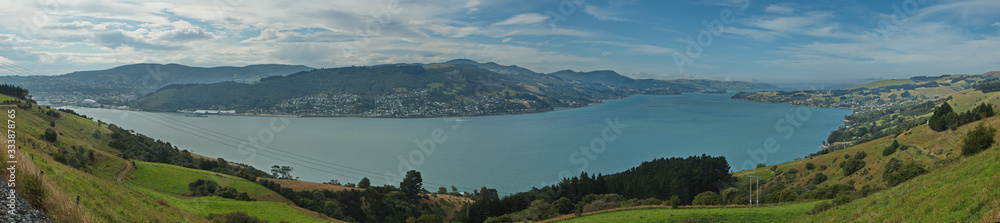 Panoramic view of Dunedin, Otago from High Cliff Road on South Island of New Zealand
