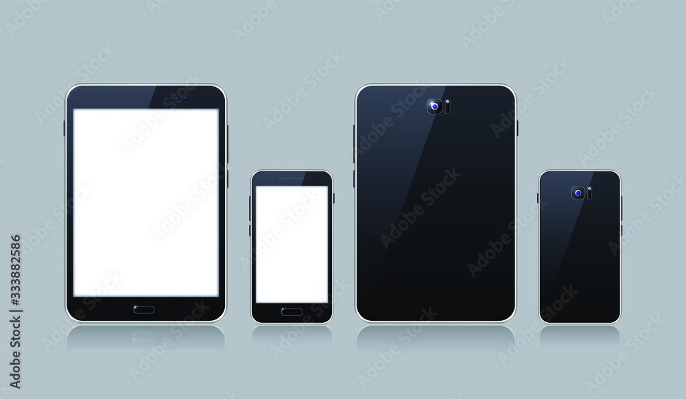 Black Gadget with Blank Touch Screen . Isolated Elements on Grey Background Black Gadget with Blank Touch Screen . Isolated Elements on Grey Background