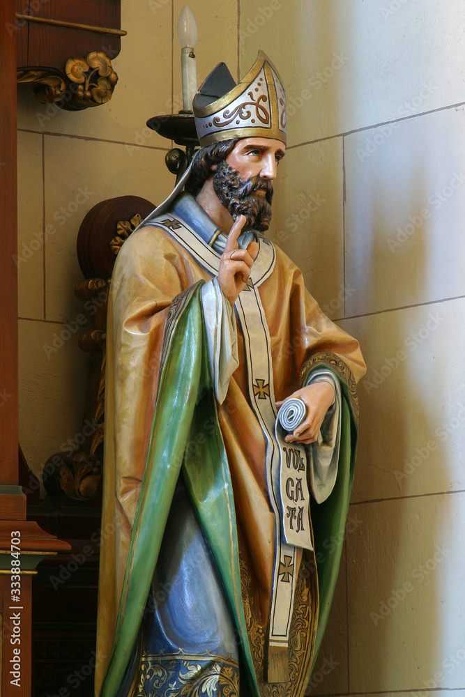 Obraz premium Saint Cyril, statue on the altar of St. Joseph in the Franciscan church of St. Francis of Assisi in Zagreb, Croatia