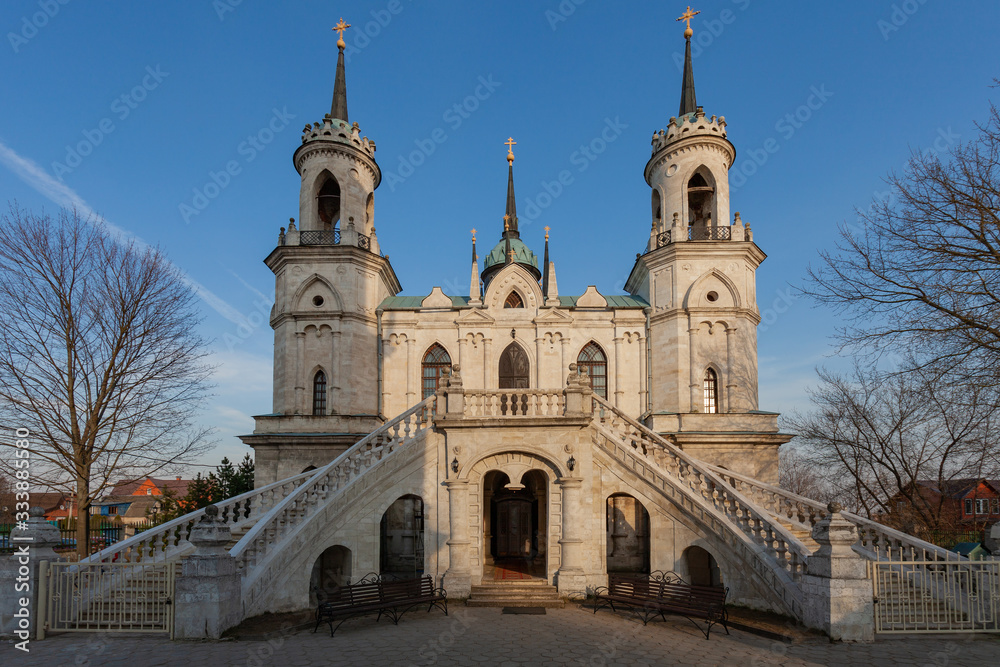 The Church of the Vladimir Icon of the Mother of God - a famous monument of Russian pseudo-Gothic of the 18th century in the village of Bykovo, Ramensky district, Moscow region of Russia