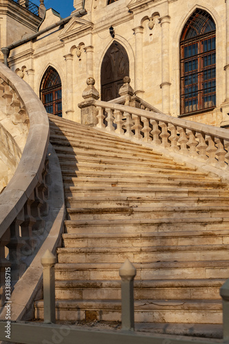 The picturesque staircase of the Church of the Vladimir Icon of the Mother of God in the village of Bykovo  Ramensky district  Moscow region of Russia