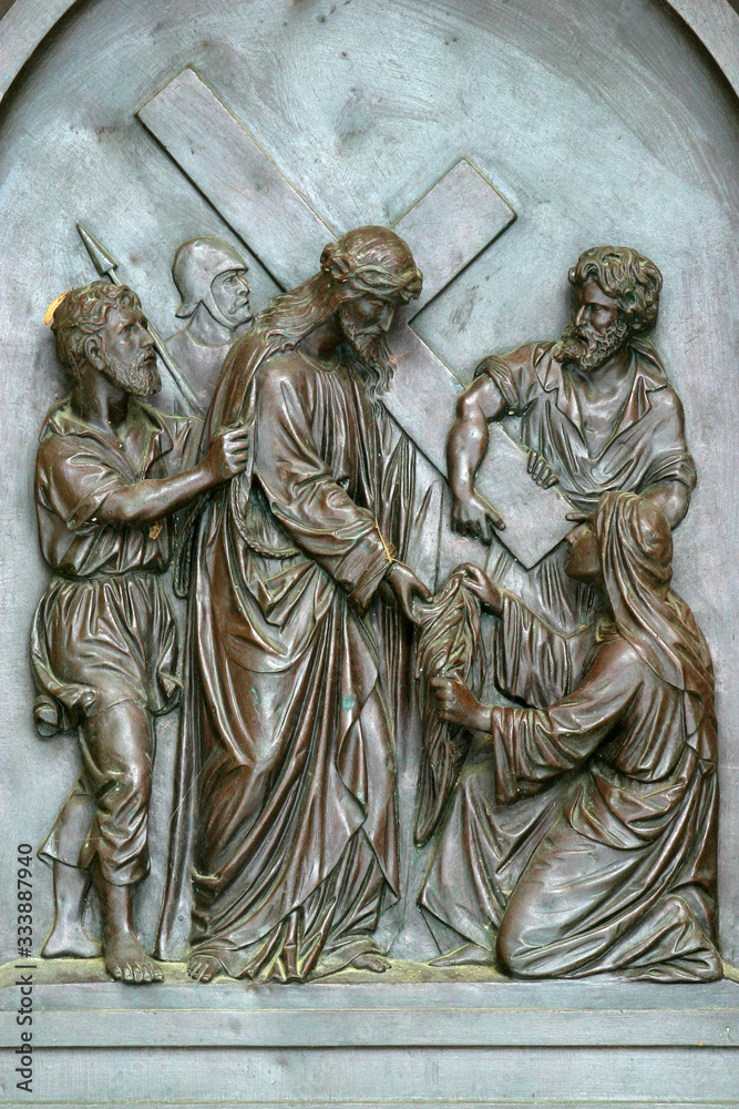6th Stations of the Cross, Veronica wipes the face of Jesus, St Francis Xavier's Church in Zagreb, Croatia 6th Stations of the Cross, Veronica wipes the face of Jesus, St Francis Xavier's Church in Zagreb, Croatia