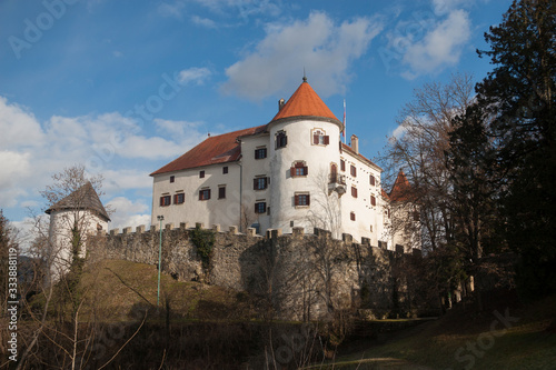 Velenje castle above the city of Velenje in Slovenia. Beautiful historical castle building is one of the cultural landmarks of Slovenia.