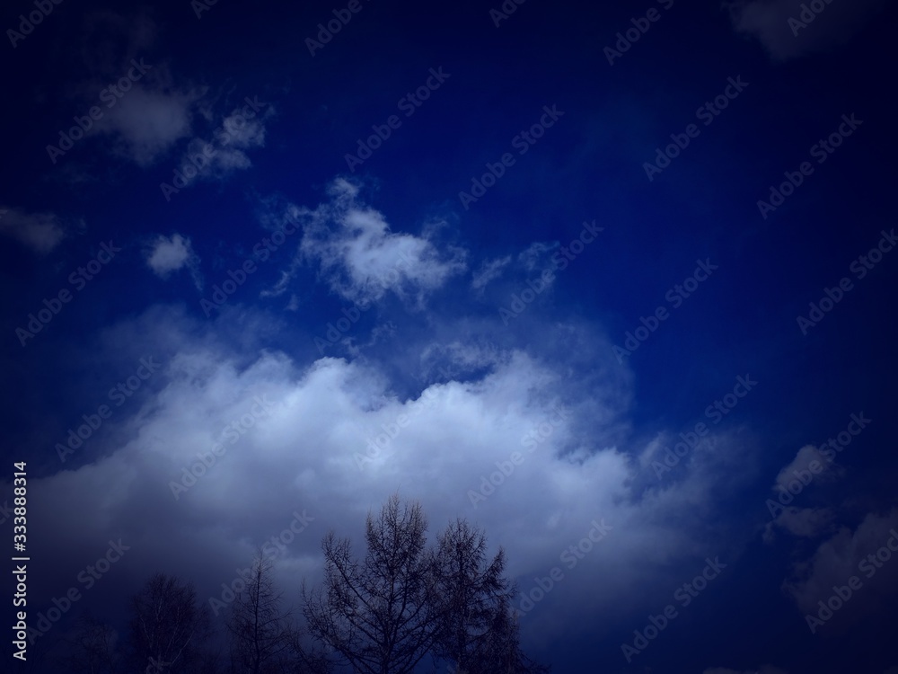 Fototapeta premium Spring sky with clouds, sun, in different color options.