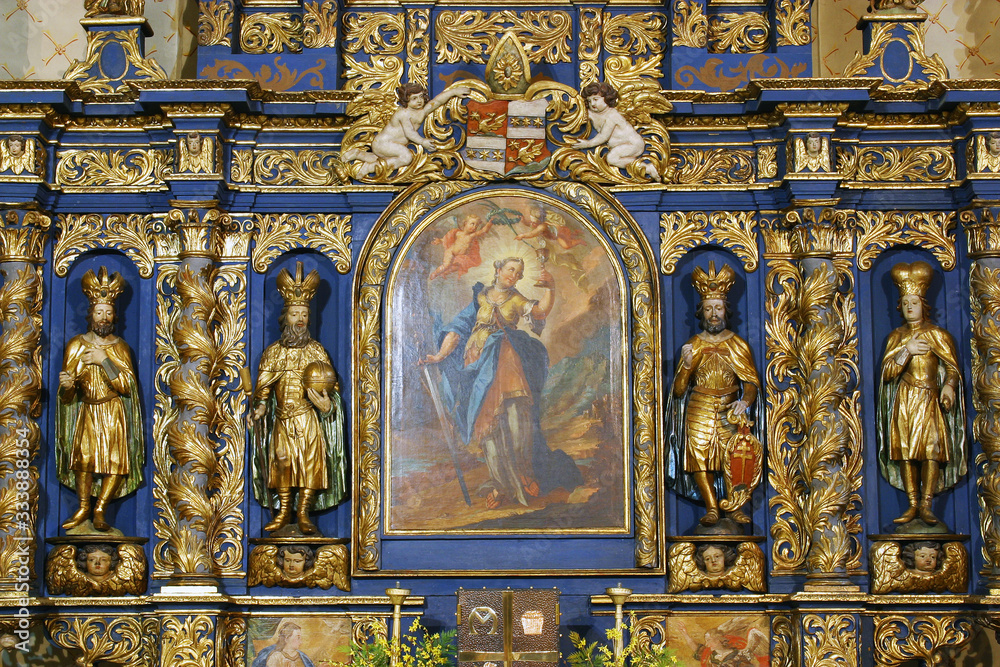 High altar in the Parish church of St. Barbara in Vrapce, Zagreb, Croatia