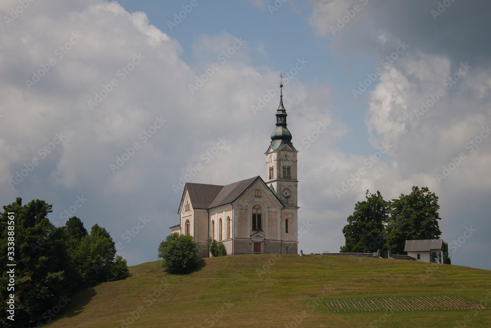 Church of Saint Lenart in Črni Vrh near Polhov Gradec and Škofja Loka in Slovenia. Beautiful  Roman Catholic Church.