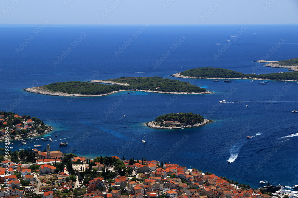 Paklinski Islands view from Napoleon fortress in Hvar island, Croatia