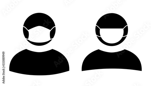 Human wearing medical masks, protecting themselves against pandemic epidemic infection. Corona virus - COVID-19, virus contamination, pollution, antivirus. Disposable medical mask icon.