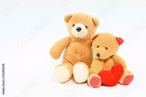 Two teddy bears on a white background © Thiradech