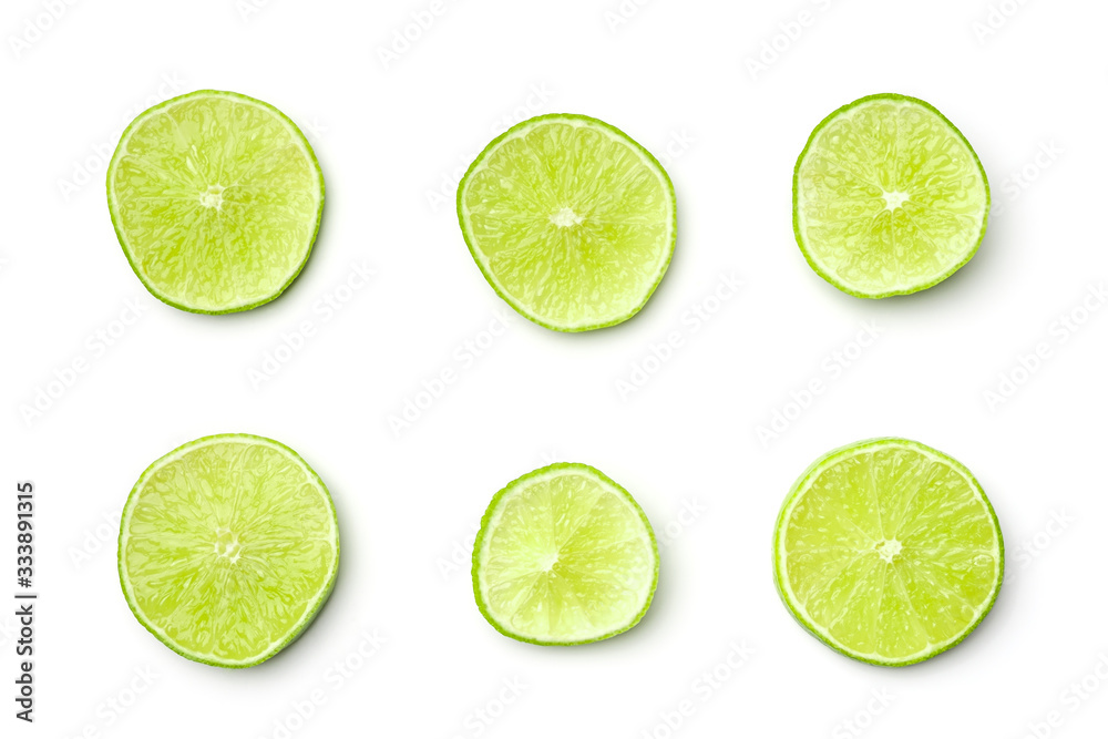 Lime slice, piece isolated on white. Top view