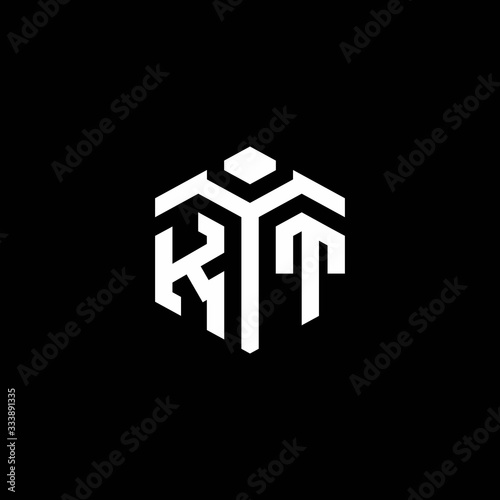 KT monogram logo with abstract hexagon style design template