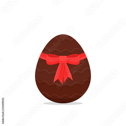 Vector Easter chocolate isolated egg with red bow.
