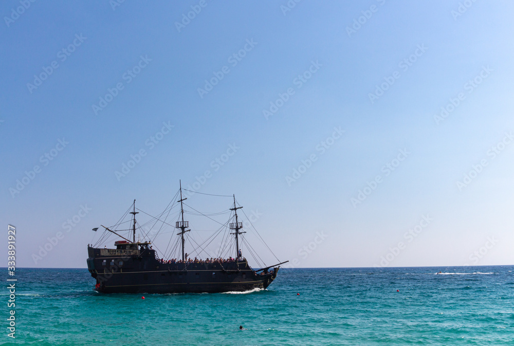 Fototapeta premium Ayia Napa, Cyprus - September 11, 2019: Tourist ship 