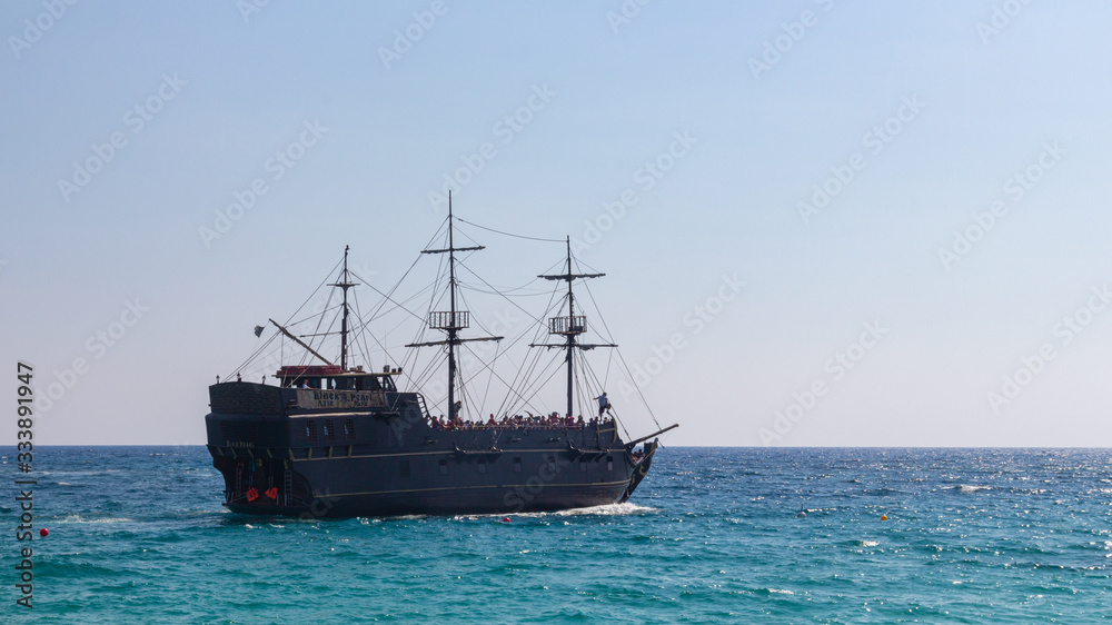 Ayia Napa, Cyprus - September 11, 2019: Tourist ship 