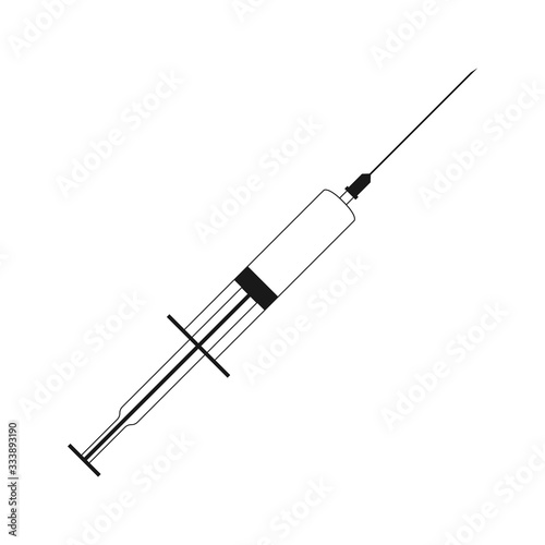 Vector stock flat Icon plastic disposable medical syringe with needle isolated on transparent background. The concept of vaccination against coronavirus (COVID-19) or seasonal flu.