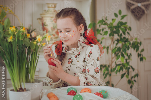 Little girl, Easter Bunny, Easter, painted eggs