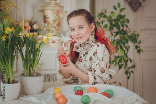 Little girl, Easter Bunny, Easter, painted eggs