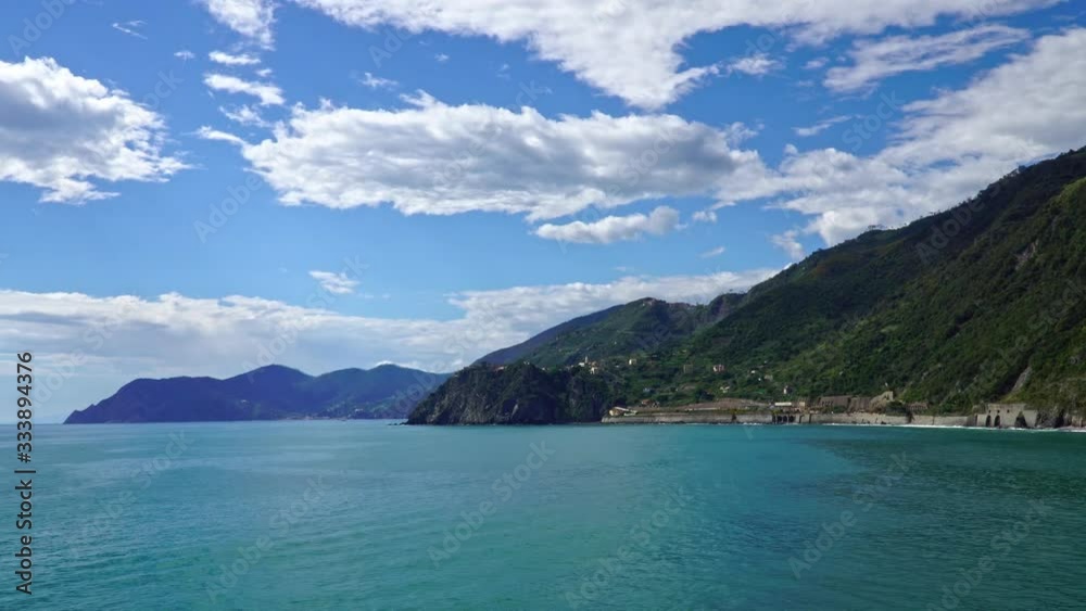 Beautiful sea and town under blue sky and white clouds Beautiful sea and town under blue sky and white clouds