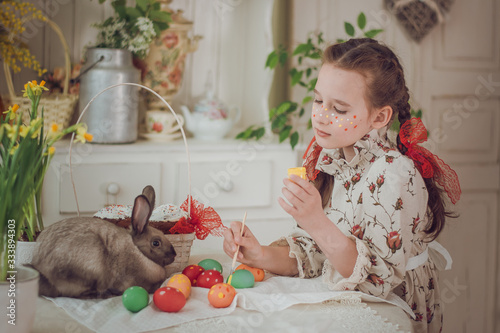 Little girl, Easter Bunny, Easter, painted eggs