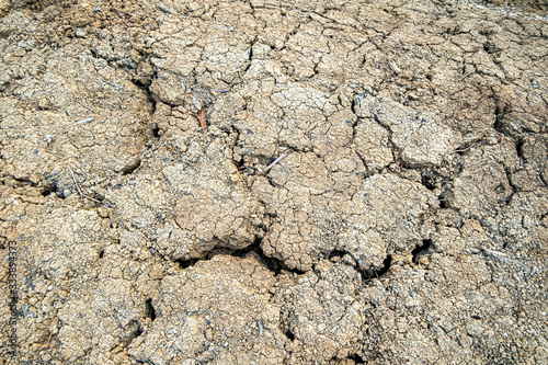 Dried cracked soil ground texture background.