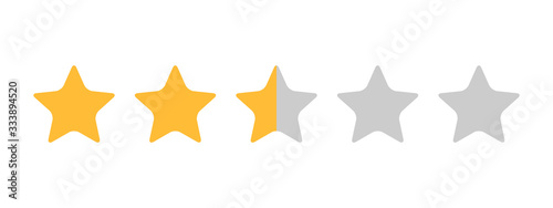 Two and half stars, customer quality symbol, vector product rating review flat icon for hotel, restaurant etc