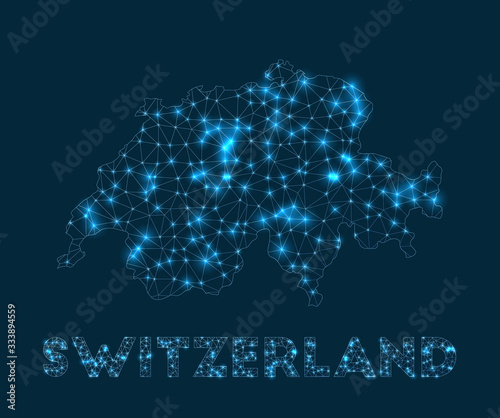 Switzerland network map. Abstract geometric map of the country. Internet connections and telecommunication design. Creative vector illustration.