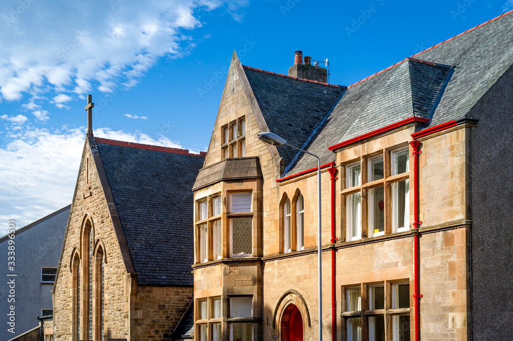 Historic facades of Campbeltown. Hebrides trip, Scotland.