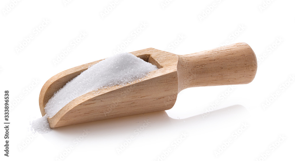 salt in wood scoop isolated on white background salt in wood scoop isolated on white background