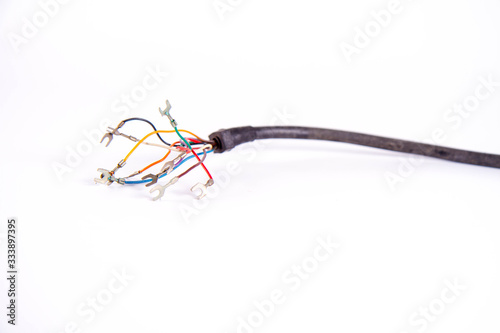 Group of colored cables on a white background