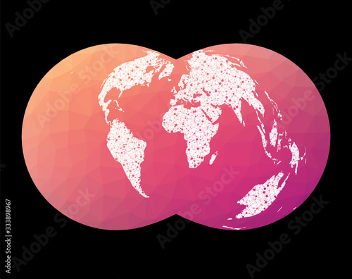 World network map. Rectangular (War Office) polyconic projection. Wired globe in Rectangular Polyconic projection on geometric low poly background. Superb vector illustration.