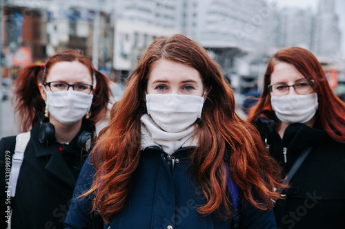 Coronavirus epidemic in Europe. People wearing face masks.