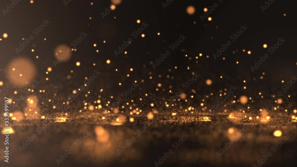 Bouncing and exploding glowing golden particles. Looping, full hd gold particle motion background.