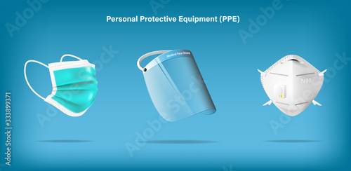 Isolated medical personal protective equipment on background. Pandemic covid-19 virus and protection coronavirus concept. Vector illustration design.