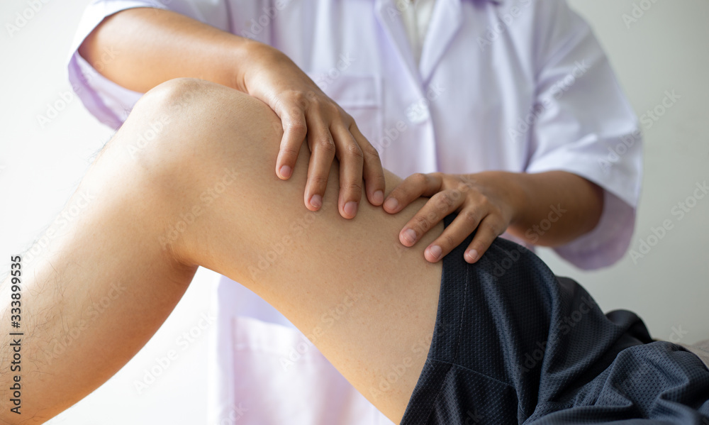 Fototapeta premium Professional therapists are stretching muscles, patients with abnormal muscular symptoms, physical rehabilitation therapies and treatment of physiological disorders by physiotherapists concept.