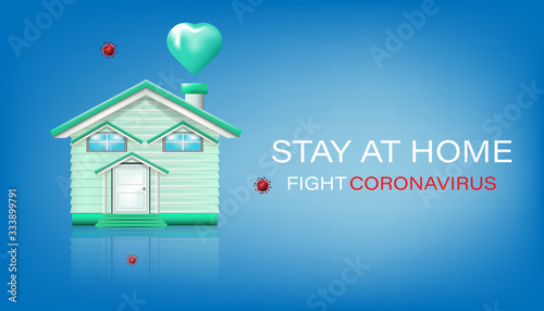 Stay at home for fight pandemic flu coronavirus or covid 19 outbreak concept. Home isolated on background. Vector illustration design.