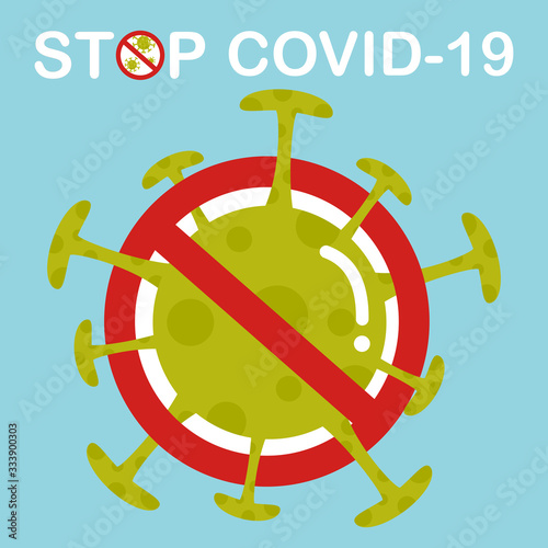 Vector of stop covid-19 signs, icon for stop coronavirus symbol, bacteria inside circle illustration isolated on white background.