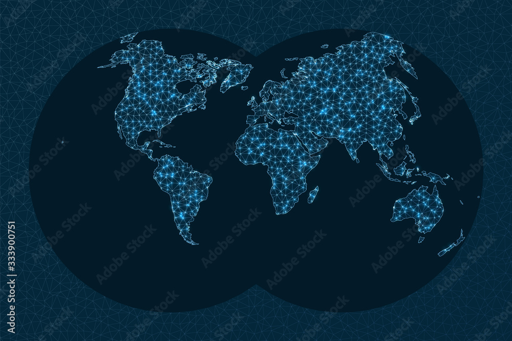 Global network concept. Van Der Grinten 4 projection. World Network. Charming connections map. Vector illustration.
