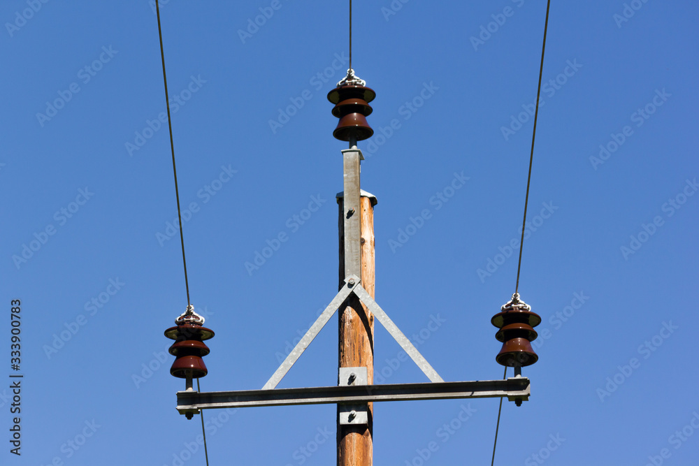 old wooden electricity pole with wires old wooden electricity pole with wires