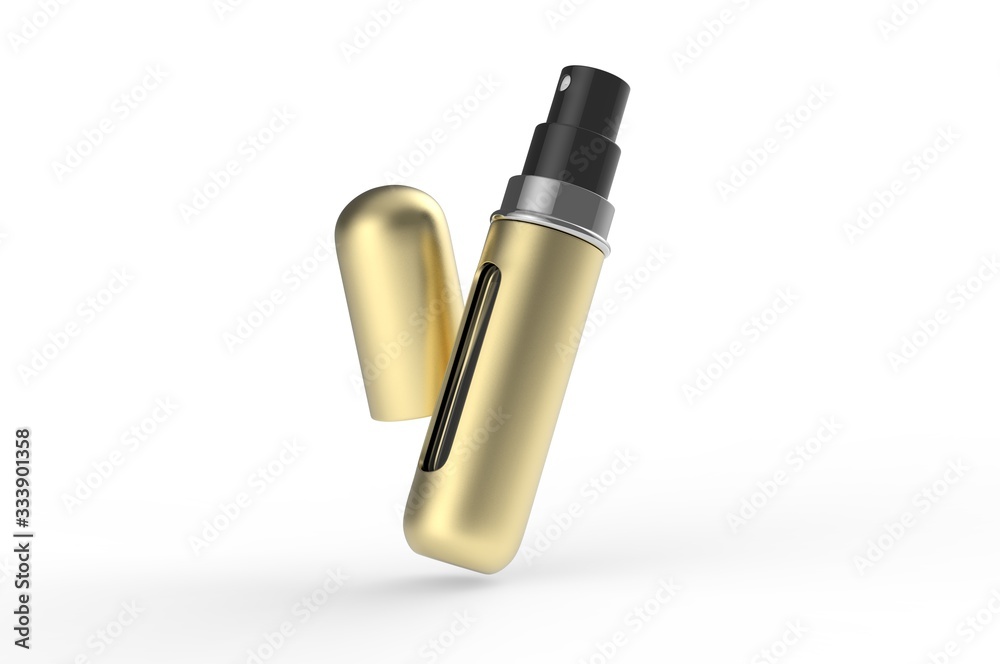 Blank Refillable Aluminum Atomizer For Branding, 3d render illustration. Blank Refillable Aluminum Atomizer For Branding, 3d render illustration.